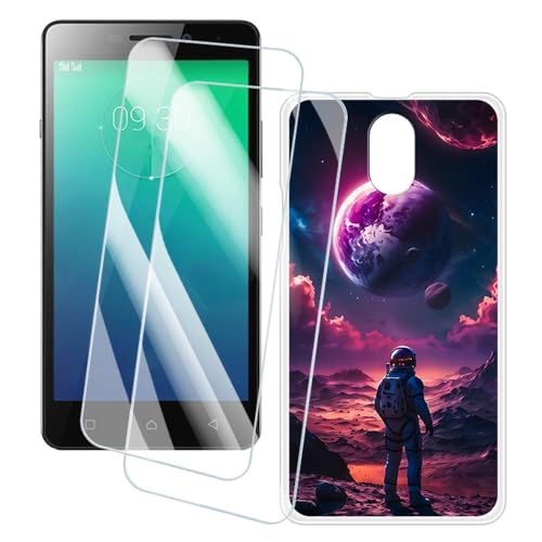 OAGELIM 2er Pack Bildschirm Schutzfolie + Hülle Kompatibel mit Lenovo Vibe P1M (5 Zoll) Künstlerisch Bedruckte Hülle & Gehärtetes Glas Kratzfest (Astronaut)