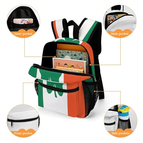 Ireland Shamrock Flag 13 Inch Backpack Lightweight Double Shoulder Bag with Zippers Unisex Daypack4
