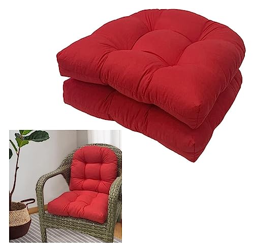 Outdoor Indoor Chair Cushion Set - 2 Pack 48x48cm Cushions with Backrest for Patio Garden Rocking Chair - Soft Upholstered Seat Pads (Red1)