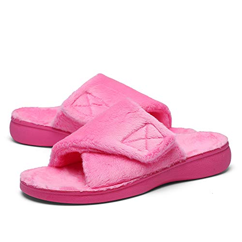 Image of SOLLBEAM Women's Plantar Fasciitis Fuzzy House Orthopedic Adjustable Slippers With Arch Support Orthotic Heel Cup Sandals For Ladies