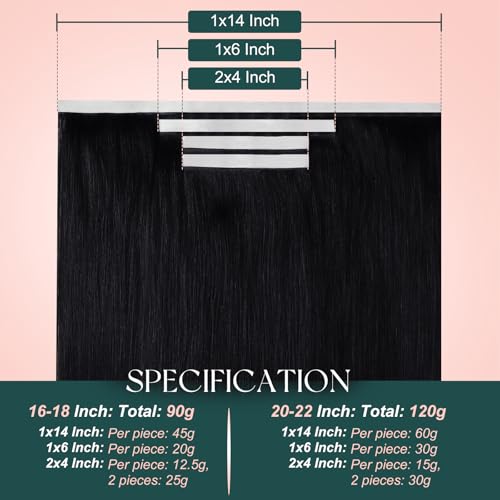 Image of Easyouth 22 Inch 120g Tape in Weft Hair Extensions Black, Double Sided | Invisible Tape in Hair Extensions Human Hair Jet Black, 4pcs, Seamless Blend, for Long Hair, Hand Tied Weft Hair Extension