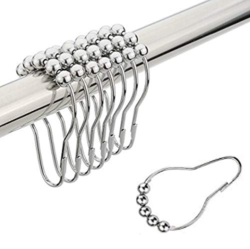 シャワーカーテンリング カーテンリングフック カーテンフック 12個入り スライドリング しっかり 固定 メタル リング 金属 カーテン用 スライドリング シャワーカーテン(polished)