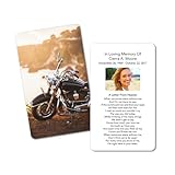 Funeral Memorial Prayer Card With Photo Personalized & Prayer, 25 Cards, Motorcycle Design, Size - 2.5'x4.25', Custom Funeral Memorial Cards For Celebration Of Life, Funeral Favours