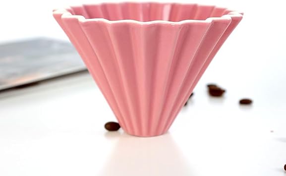 Origami Filter Cup,Ceramic Pour Over Coffee Maker, Non-Electric Pour Over Coffee Dripper, Easy Manual Brew Maker, Single Cups Porcelain for Home, Cafe, Camping, Coffee Gifts pink