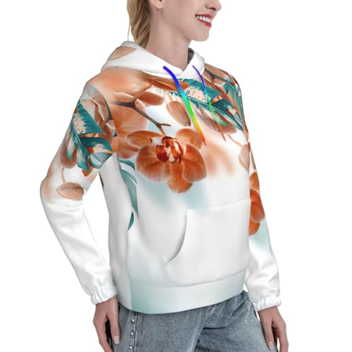 Sweat à capuche graphique confortable à poche kangourou et imprimé orchidée