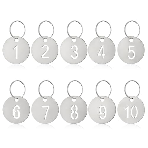 Gulfmew 1-10 Targhette Portachiavi Numerate con Anello Targhette Numerate in Acciaio Inossidabile per Portachiavi Dormitorio Armadietti Borse Bagagli Ristoranti Forniture Alberghiere