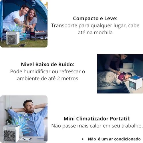 Mini Climatizador Portatil de Mesa Umidificador Ventilador Purificador Usb Reservatório Agua e Gelo