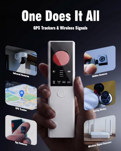 QLUNMOU Hidden Camera Detectors - 6-in-1 GPS Tracker & Bug Detector, Anti-Spy Device, Portable Privacy Protector for Solo Users/Hotel/Office/Home/Car with Intrusion Alert & SOS Flash Alert, White — view 2