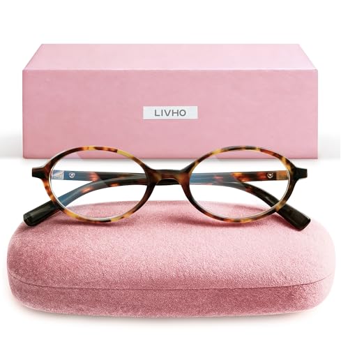 livho Blue Light Glasses for Women – Y2K Aesthetic Edgy Oval, Round Frame with Blush Pink Case, 90s Vibe for Screen Time Blue Light Blocking