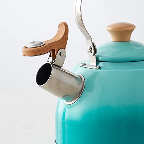 Rockurwok Whistling Tea Kettle, 1.6 Qt / 50 Oz, Gradient Green Teapot, Universal Base For Induction | Gas | Electric | Halogen | Radiant, Wooden Handle, Vintage #TOP5