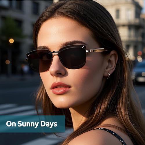 VIEWBETTER® Photochromic Clip On Sunglasses for Women Men Polarized & UV400 Protection Sun Glasses Rimless Lightweight PH31682