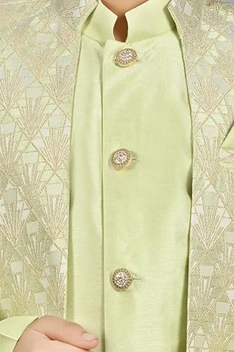 Image of AHHAAAA Kids Ethnic Silk Blend Waistcoat Kurta Pyjama Sherwani Set For Boys