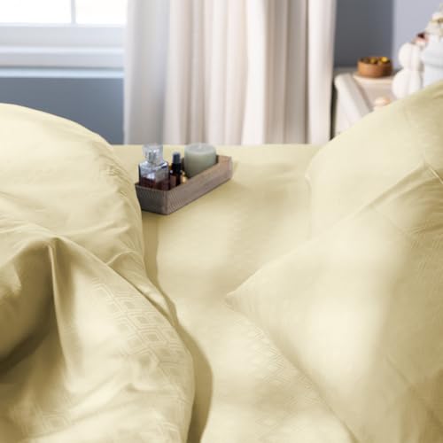 Image of Blue Dahlia 100% Cotton, King Size /Double, Elastic Fitted Bedsheet (72 inchx78 inch) + 2 Pillow Covers,Fits Upto 10 inch Mattress, 300TC Premium Bedsheet, Dazzling Diamond Jacquard - Ivory