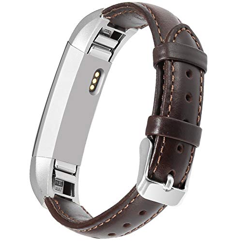 UMAXGET Compatible for Fitbit Alta & Fitbit Alta HR Leather Band, Genuine Leather Replacement Wristband for Women Men (Dark Brown)