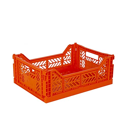 Ay-Kasa Caja plegable, estable, de plástico, apilable, naranja, Midi (40 x 30 x 14 cm)