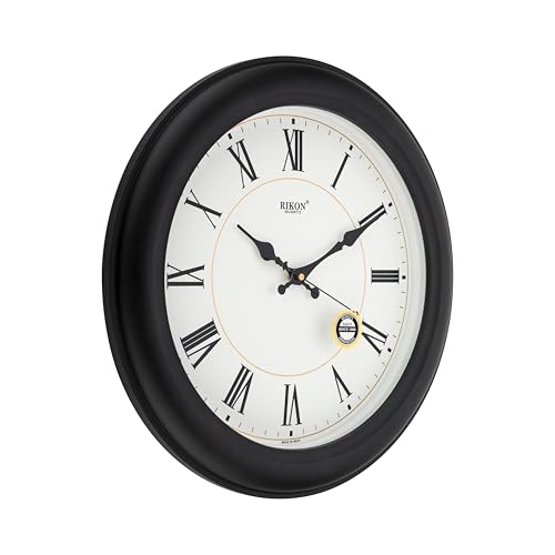 Image of Rikon RK-48 PL Roman Black Classic Round Analog Wall Clock - 43.18 x 43.18 cm Premium Plastic Design for Home, Office, Living Room Decor