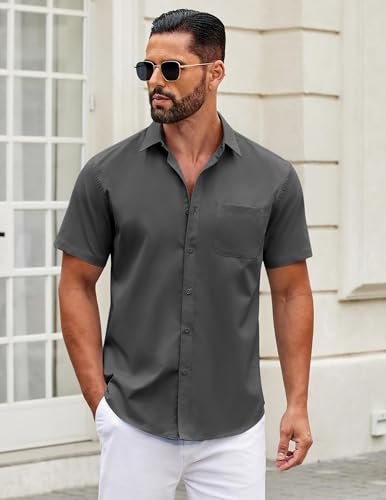 Image of COOFANDY Mens Short Sleeve Casual Button Down Shirts Summer Untucked Dress Shirts with Pocket