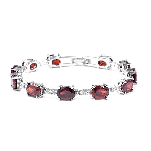 Shop LC Station Bracelet Garnet Red White Cubic Zirconia CZ Jewelry for Women Size 7.25" Ct 16.8 Unique Gifts for Women