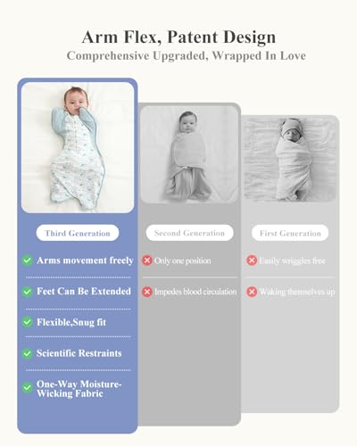 Image of Transition Baby Swaddle 3-6 Months 12-18 lb, Arms In /Out Swaddle Sleep Sack with 2-Way Zipper Moisture-Wicking Fabric, Improves Sleep Snug Fit Helps Calm Startle Reflex(Whales and the sea)