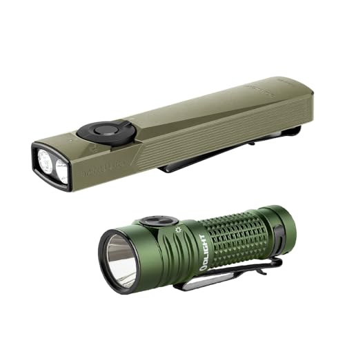 OLIGHT Arkfeld Ultra Cool White 1400 Lumens EDC Flat Flashlight Bundle with BatonTurbo 1000 Lm Rechargeable Handheld Flash Light