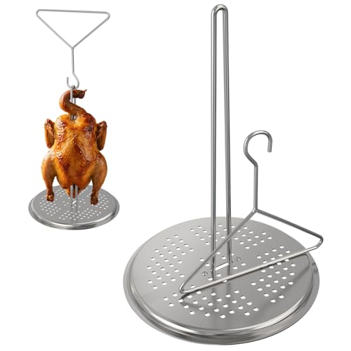 Turkey Deep Fryer Accessories for Deep Fry Pot Grill BBQ, Turkey Fryer Stand Kit for Deep Fryer,Stainless Steel Turkey Fryer Hanger Poultry Rack w/Turkey Fryer Lifter Hook,Vertical Roaster Holder Base