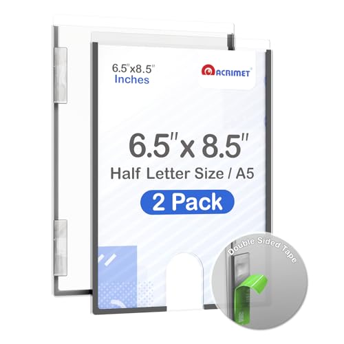 Acrimet Support Mural pour Panneau de Demi-Format Lettre A5, en Plastique Cristal Transparent avec Adhésif au Dos, Parfait pour Afficher au Bureau, au Restaurant, à l'École, à la Maison (lot de 2)