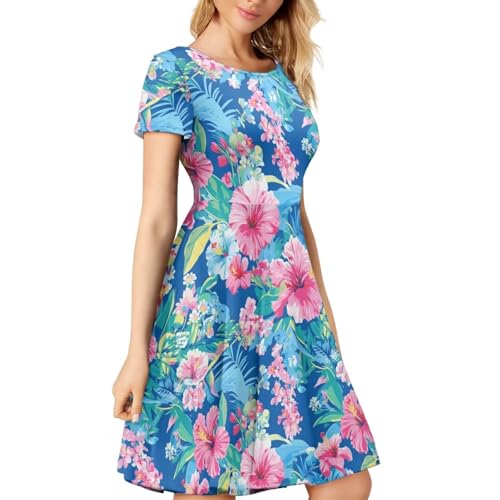 Image of AFPANQZ Womens Casual Summer Lightweight Vintage Dress Short Sleeve Midi Dress Knee-Long Luxury Formal Dress