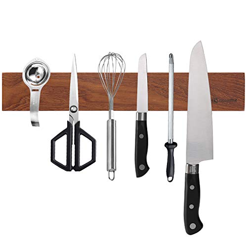 Utoplike Teak Wood Magnetic Knife Holder,Knife Magnetic Strip Wall mounted Rack for Organizing