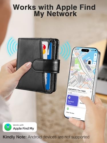 Small Womens Wallet, Bifold Wallets with Smart Anti-Loss Find My Tracker, RFID Credit Card Holder, PU Leather, ID Window, Black2