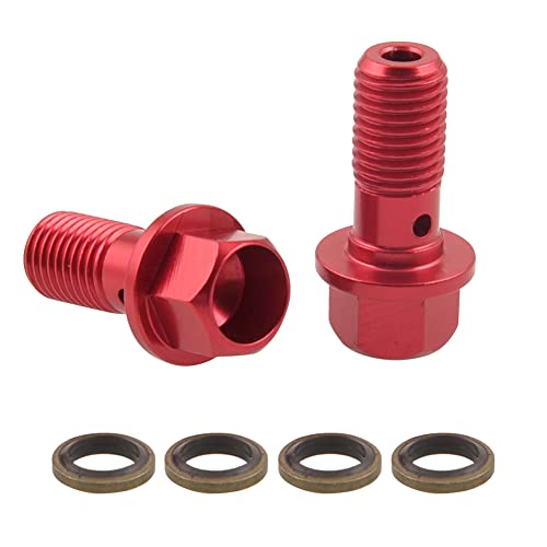 Boulon Banjo M10,iSpchen 1 Paire Vis étrier De Frein Moto Boulon Banjo M10 X1.25mm Boulon Banjo Raccord De Frein en Aluminium étriers De Frein Et Accessoires Moto Rouge