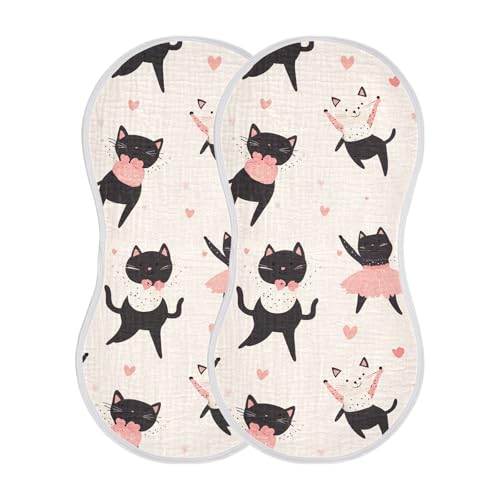 2 Pack Baby Burp Cloths, Soft Absorbent Burping Cloths for Babies, Cotton Milk Spit Up Rags, Large Size for Newborns, Baby Boys and Girls (Ballerina Cats)2