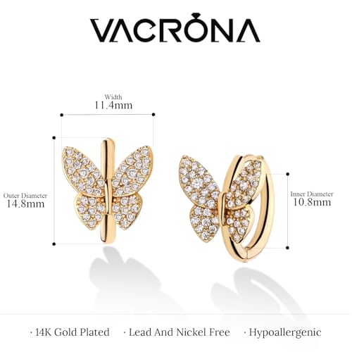 VACRONA Cubic Zirconia Huggie Earrings 14k Gold Plated Tiny Earrings Small Huggie Hoop Earrings Simple Lightweight Hoops Gift for Women 6