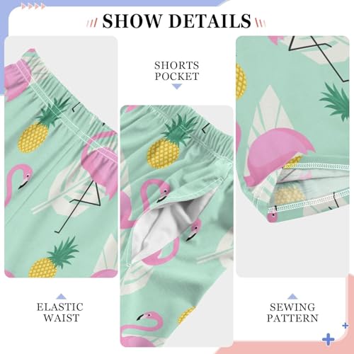 Flamingo Pineapple Print Boys Long Pants Soft Trousers Elastic Waist Kids Lounge Bottoms with Pockets S-XL4