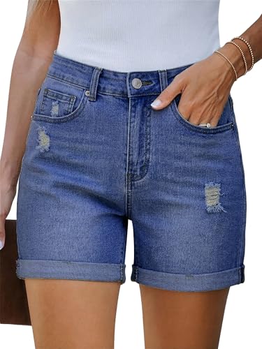Bosmeer Casual Womens Jean Shorts Stretchy High Waisted Ripped Denim Shorts with Pockets Distressed Cut Off Summer Shorts Cowgirl Outfits
