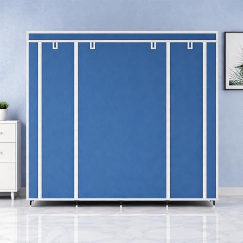 Image of 12-Shelf Collapsible Wardrobe, Portable Foldable Design, Dustproof Non-Woven Cover, Sturdy PP Resin Shelves, Blue, Standard