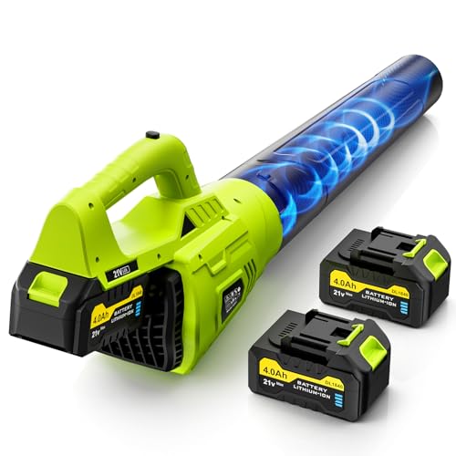 Deal: Leaf Blower Cordless, 21V Powerful Electric Leaf Blower with 2 * 4.0Ah Batteries & Fast Charger, 2-Speed Power Settings, Battery Powered Blowers for Lawn Care, Yard, Lawn, Patio, Dust, Blows Leaves