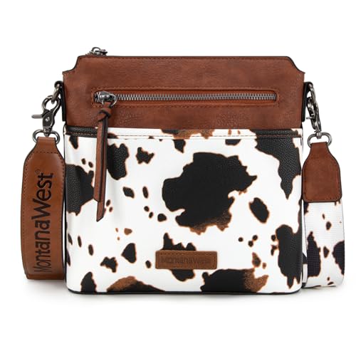 Montana West Crossbody Bag for Women Small Cross Body Bag Purses Lightweight Travel Side Purse Shoulder Purses with Guitar Strap Cow Print MWC-2161COW-BR