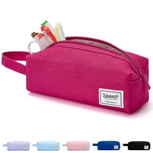 Image of SPACEMATE Pencil Case Pouch Box Bag School Supplies Girls Boys Kids, Cute Preppy Stuff Large Big Capacity Aesthetic Canvas Pen Organizer, Back to College Stationary, Hot Pink, Simple Style, 1200ml
