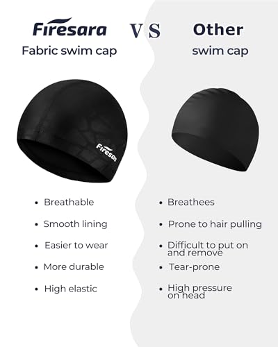 Image of Firesara Fabric Swim Cap, High Elasticity Swimming Cap Keeps Hair Clean Breathable Fit Both Long Hair Short Hair, Swim Caps Woman Girls Men Kids One Size Hat