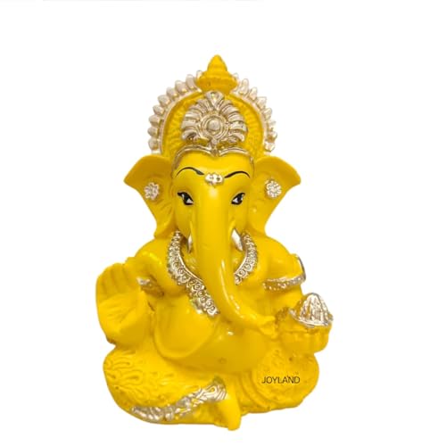 Image of JOY LAND Lord Ganesha Car Dashboard Idol | White & Gold Ganesh Murti for Car Dashboard, Home & Office Decor (Yellow Gold)