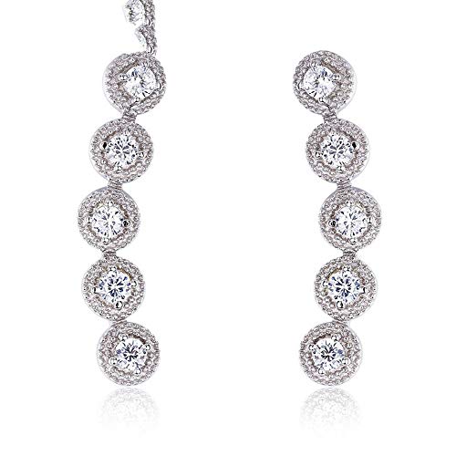 XTT Earrings Hoops Studs 925 Sterling Silver Five Round Cz Ear Climber Earrings for Women Girls Jewelry Orecchini Aros Aretes Ear Jacket Oorbellenwomen Dangle Earrings 1 Pair
