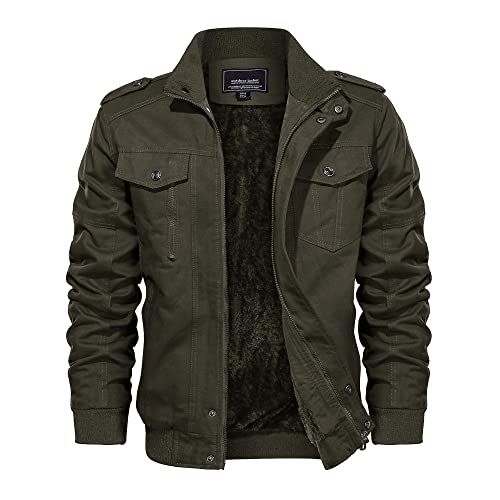 EKLENTSON Casual Jackets for Men Fleece Lined Cotton Military Thicken Cargo Jacket with Multi Pockets