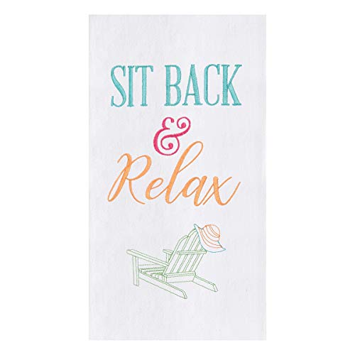 C&F Sit Back & Relax Embroidered Beach Theme Flour Sack Kitchen Towel #TOP27