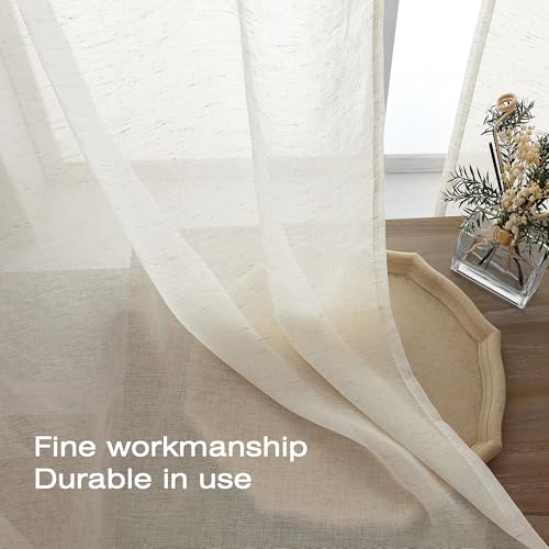 Image of Simplebrand Natural Linen Textured Sheer Curtains 72 inches Long 2 Panels, Rod Pocket Solid Color Window Sheer Curtain Panels, Elegant Curtains & Drapes for Living Room, Bedroom (40 inch W x 72 inch L)
