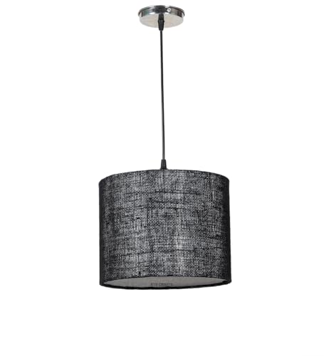 Image of Black Jute Color, Hanging /Pendant Drum Lamp Shade, Decorative Light Lamp for Living Room, Home, Bedroom, Home Decor Lightning /Silver Canopy -: Pack of 1 (10 * 8 Inches)