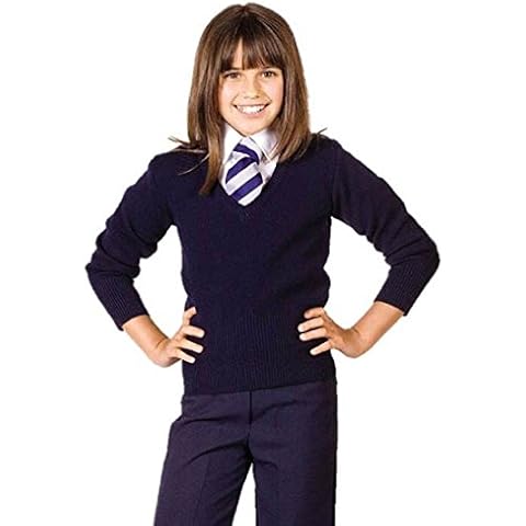 Evon Outfit Girls Schoolwear Uniform 3/4 Sleeve V-Neck Jumper School Girls V-Neck Sweater (Age 11/12, School Grey) Cover