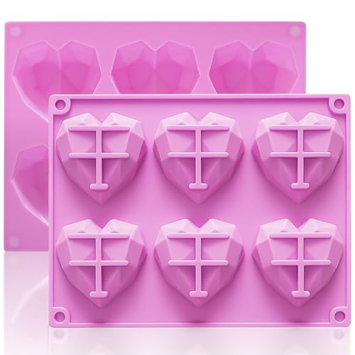 Hknmtt Heart Silicone Mold Valentine 3D Diamond Chocolate Mould 2 Pcs 12-Cavity For Hot Cocoa Bombs Cake Soap Jelly Candy Ice Biscuit Muffin Gift Party Handmade Love Shaped Diy Breakable