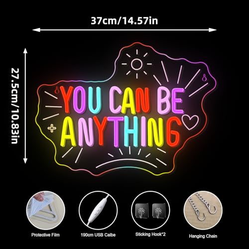 Image of You Can Be Anything Dimmable Neon LED Sign for Wall Decor Kids Wall Art Positive Just Read Book and Chill Classroom Decor USB Neon Light Bedroom Birthday Party Classroom Backdrop Aesthetic Decor