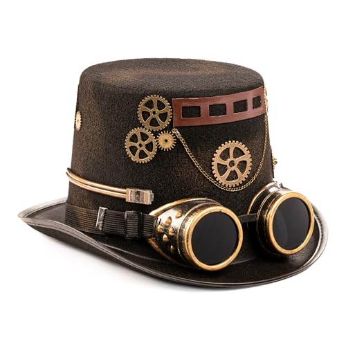 Dress Up America Steampunk Hat - Brown Victorian Steam Punk Costume Hat for Teens and Adults - Halloween Top Hat