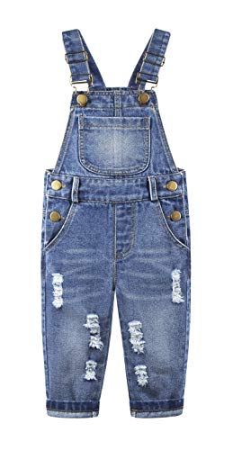 Kidscool Space Baby & Little Girls/Boys Big Bib Pocket Stone Washed Ripped Denim Overalls,Blue,6-12 Months
